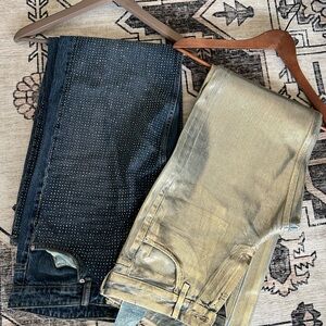 Zara Women's Black and Gold Wide Leg Jeans